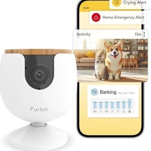 Furbo white Mini New Pet Cam with Speaker Indoor Cam w Phone App & Night Vision